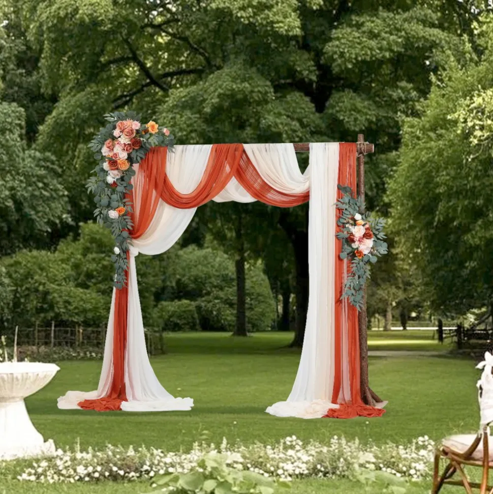 VEVOR Artificial Wedding Arch Flowers Kit, Pink Wedding Arch Flowers with Drapes Kit (Pack of 5) - 2 Pcs Floral Arrangement, 3 Pcs Sheer Drapes, for Ceremony Bouquets Reception Backdrop Decoration