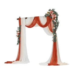 VEVOR Artificial Wedding Arch Flowers Kit, Orange Wedding Arch Flowers with Drapes Kit (Pack of 5) - 2 Pcs Floral Arrangement, 3 Pcs Sheer Drapes, for Ceremony Bouquets Reception Backdrop Decoration