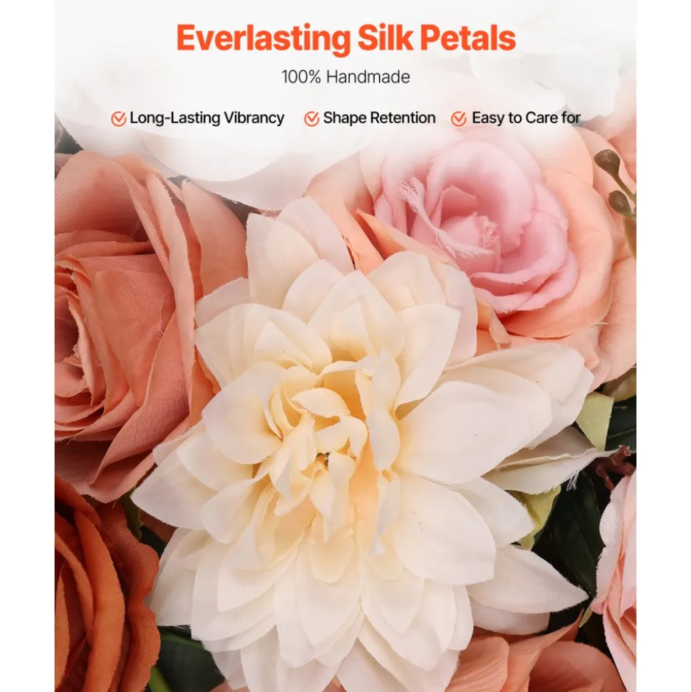 VEVOR Artificial Wedding Arch Flowers Kit, Pink Wedding Arch Flowers with Drapes Kit (Pack of 5) - 2 Pcs Floral Arrangement, 3 Pcs Sheer Drapes, for Ceremony Bouquets Reception Backdrop Decoration