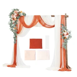 VEVOR Artificial Wedding Arch Flowers Kit, Pink Wedding Arch Flowers with Drapes Kit (Pack of 5) - 2 Pcs Floral Arrangement, 3 Pcs Sheer Drapes, for Ceremony Bouquets Reception Backdrop Decoration