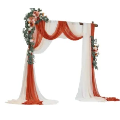 VEVOR Artificial Wedding Arch Flowers Kit, Pink Wedding Arch Flowers with Drapes Kit (Pack of 5) - 2 Pcs Floral Arrangement, 3 Pcs Sheer Drapes, for Ceremony Bouquets Reception Backdrop Decoration