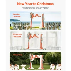 VEVOR Artificial Wedding Arch Flowers Kit, Pink Wedding Arch Flowers with Drapes Kit (Pack of 5) - 2 Pcs Floral Arrangement, 3 Pcs Sheer Drapes, for Ceremony Bouquets Reception Backdrop Decoration