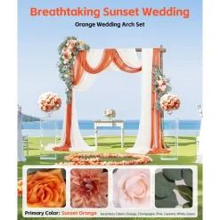 VEVOR Artificial Wedding Arch Flowers Kit, Pink Wedding Arch Flowers with Drapes Kit (Pack of 5) - 2 Pcs Floral Arrangement, 3 Pcs Sheer Drapes, for Ceremony Bouquets Reception Backdrop Decoration