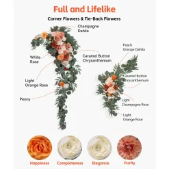 VEVOR Artificial Wedding Arch Flowers Kit, Pink Wedding Arch Flowers with Drapes Kit (Pack of 5) - 2 Pcs Floral Arrangement, 3 Pcs Sheer Drapes, for Ceremony Bouquets Reception Backdrop Decoration