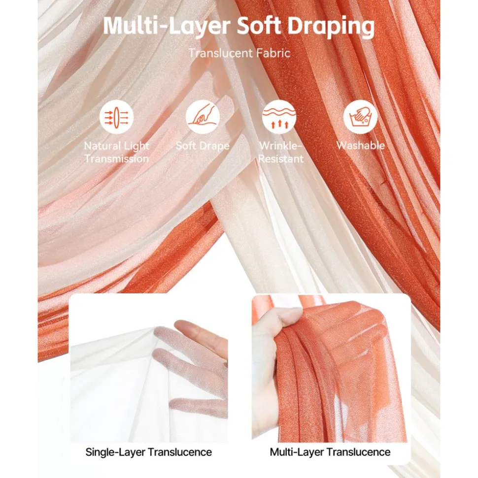 VEVOR Artificial Wedding Arch Flowers Kit, Pink Wedding Arch Flowers with Drapes Kit (Pack of 5) - 2 Pcs Floral Arrangement, 3 Pcs Sheer Drapes, for Ceremony Bouquets Reception Backdrop Decoration