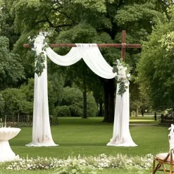 VEVOR Artificial Wedding Arch Flowers Kit, White Wedding Arch Flowers with Drapes Kit (Pack of 3) - 2 Pcs Floral Arrangement, 1 Pcs Sheer Drapes, for Ceremony Bouquets Reception Backdrop Decoration