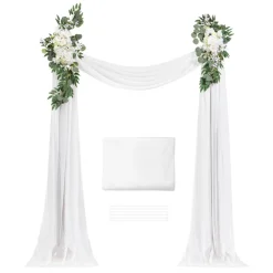 VEVOR Artificial Wedding Arch Flowers Kit, White Wedding Arch Flowers with Drapes Kit (Pack of 3) - 2 Pcs Floral Arrangement, 1 Pcs Sheer Drapes, for Ceremony Bouquets Reception Backdrop Decoration