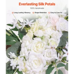 VEVOR Artificial Wedding Arch Flowers Kit, White Wedding Arch Flowers with Drapes Kit (Pack of 3) - 2 Pcs Floral Arrangement, 1 Pcs Sheer Drapes, for Ceremony Bouquets Reception Backdrop Decoration