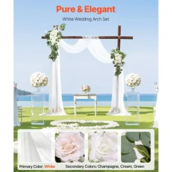 VEVOR Artificial Wedding Arch Flowers Kit, White Wedding Arch Flowers with Drapes Kit (Pack of 3) - 2 Pcs Floral Arrangement, 1 Pcs Sheer Drapes, for Ceremony Bouquets Reception Backdrop Decoration