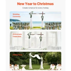 VEVOR Artificial Wedding Arch Flowers Kit, White Wedding Arch Flowers with Drapes Kit (Pack of 3) - 2 Pcs Floral Arrangement, 1 Pcs Sheer Drapes, for Ceremony Bouquets Reception Backdrop Decoration