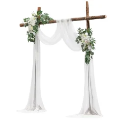 VEVOR Artificial Wedding Arch Flowers Kit, White Wedding Arch Flowers with Drapes Kit (Pack of 3) - 2 Pcs Floral Arrangement, 1 Pcs Sheer Drapes, for Ceremony Bouquets Reception Backdrop Decoration