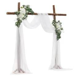 VEVOR Artificial Wedding Arch Flowers Kit, White Wedding Arch Flowers with Drapes Kit (Pack of 3) - 2 Pcs Floral Arrangement, 1 Pcs Sheer Drapes, for Ceremony Bouquets Reception Backdrop Decoration