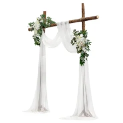 VEVOR Artificial Wedding Arch Flowers Kit, White Wedding Arch Flowers with Drapes Kit (Pack of 3) - 2 Pcs Floral Arrangement, 1 Pcs Sheer Drapes, for Ceremony Bouquets Reception Backdrop Decoration