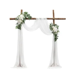 VEVOR Artificial Wedding Arch Flowers Kit, White Wedding Arch Flowers with Drapes Kit (Pack of 3) - 2 Pcs Floral Arrangement, 1 Pcs Sheer Drapes, for Ceremony Bouquets Reception Backdrop Decoration