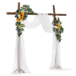 VEVOR Artificial Wedding Arch Flowers Kit, Orange Wedding Arch Flowers with Drapes Kit (Pack of 4) - 2 Pcs Floral Arrangement, 2 Pcs Sheer Drapes, for Ceremony Bouquets Reception Backdrop Decoration