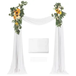VEVOR Artificial Wedding Arch Flowers Kit, Orange Wedding Arch Flowers with Drapes Kit (Pack of 4) - 2 Pcs Floral Arrangement, 2 Pcs Sheer Drapes, for Ceremony Bouquets Reception Backdrop Decoration