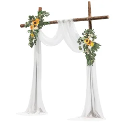 VEVOR Artificial Wedding Arch Flowers Kit, Orange Wedding Arch Flowers with Drapes Kit (Pack of 4) - 2 Pcs Floral Arrangement, 2 Pcs Sheer Drapes, for Ceremony Bouquets Reception Backdrop Decoration