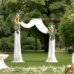 VEVOR Artificial Wedding Arch Flowers Kit, Orange Wedding Arch Flowers with Drapes Kit (Pack of 4) - 2 Pcs Floral Arrangement, 2 Pcs Sheer Drapes, for Ceremony Bouquets Reception Backdrop Decoration