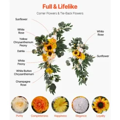 VEVOR Artificial Wedding Arch Flowers Kit, Orange Wedding Arch Flowers with Drapes Kit (Pack of 4) - 2 Pcs Floral Arrangement, 2 Pcs Sheer Drapes, for Ceremony Bouquets Reception Backdrop Decoration