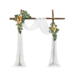 VEVOR Artificial Wedding Arch Flowers Kit, Orange Wedding Arch Flowers with Drapes Kit (Pack of 4) - 2 Pcs Floral Arrangement, 2 Pcs Sheer Drapes, for Ceremony Bouquets Reception Backdrop Decoration