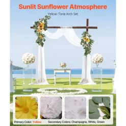 VEVOR Artificial Wedding Arch Flowers Kit, Orange Wedding Arch Flowers with Drapes Kit (Pack of 4) - 2 Pcs Floral Arrangement, 2 Pcs Sheer Drapes, for Ceremony Bouquets Reception Backdrop Decoration