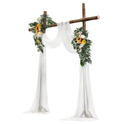VEVOR Artificial Wedding Arch Flowers Kit, Orange Wedding Arch Flowers with Drapes Kit (Pack of 4) - 2 Pcs Floral Arrangement, 2 Pcs Sheer Drapes, for Ceremony Bouquets Reception Backdrop Decoration