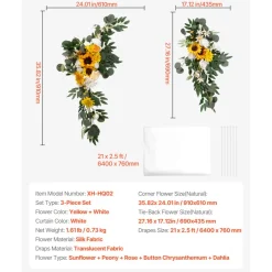 VEVOR Artificial Wedding Arch Flowers Kit, Orange Wedding Arch Flowers with Drapes Kit (Pack of 4) - 2 Pcs Floral Arrangement, 2 Pcs Sheer Drapes, for Ceremony Bouquets Reception Backdrop Decoration