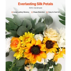 VEVOR Artificial Wedding Arch Flowers Kit, Orange Wedding Arch Flowers with Drapes Kit (Pack of 4) - 2 Pcs Floral Arrangement, 2 Pcs Sheer Drapes, for Ceremony Bouquets Reception Backdrop Decoration