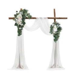 VEVOR Artificial Wedding Arch Flowers Kit, White Wedding Arch Flowers with Drapes Kit (Pack of 4) - 2 Pcs Floral Arrangement, 2 Pcs Sheer Drapes, for Ceremony Bouquets Reception Backdrop Decoration