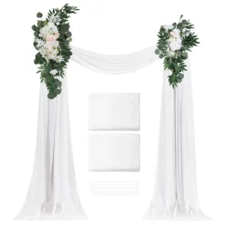 VEVOR Artificial Wedding Arch Flowers Kit, White Wedding Arch Flowers with Drapes Kit (Pack of 4) - 2 Pcs Floral Arrangement, 2 Pcs Sheer Drapes, for Ceremony Bouquets Reception Backdrop Decoration