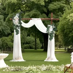 VEVOR Artificial Wedding Arch Flowers Kit, White Wedding Arch Flowers with Drapes Kit (Pack of 4) - 2 Pcs Floral Arrangement, 2 Pcs Sheer Drapes, for Ceremony Bouquets Reception Backdrop Decoration