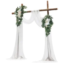 VEVOR Artificial Wedding Arch Flowers Kit, White Wedding Arch Flowers with Drapes Kit (Pack of 4) - 2 Pcs Floral Arrangement, 2 Pcs Sheer Drapes, for Ceremony Bouquets Reception Backdrop Decoration