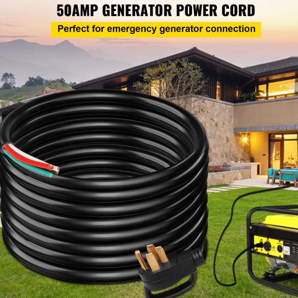 VEVOR 25' 50A RV Camp Power Cord Generator Cord 6/3 + 8/1 AWG NEMA 14-50P to Bare Wire