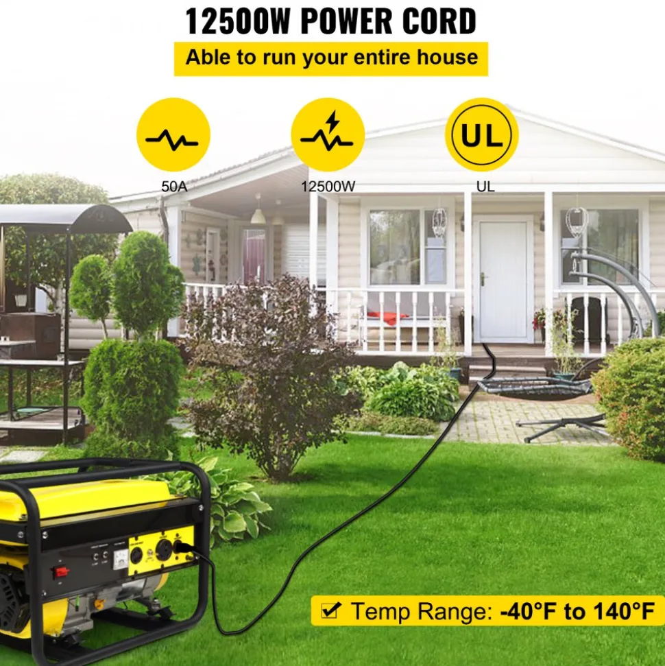 VEVOR 25' 50A RV Camp Power Cord Generator Cord 6/3 + 8/1 AWG NEMA 14-50P to Bare Wire