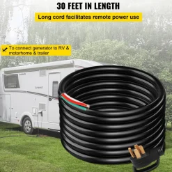 VEVOR 30' 50A RV Camp Power Cord Generator Cord 6/3 + 8/1 AWG NEMA 14-50P to Bare Wire
