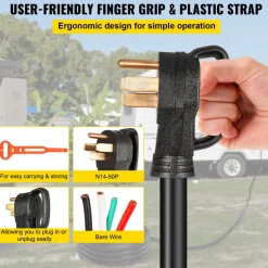 VEVOR 30' 50A RV Camp Power Cord Generator Cord 6/3 + 8/1 AWG NEMA 14-50P to Bare Wire