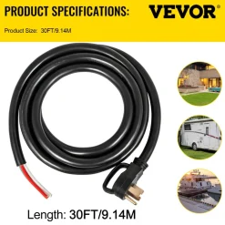 VEVOR 30' 50A RV Camp Power Cord Generator Cord 6/3 + 8/1 AWG NEMA 14-50P to Bare Wire