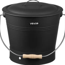 VEVOR Ash Bucket, 4 PCS with Lid, Shovel, Broom and Gloves, Metal Fireplace Charcoal Bucket and Ash Can, 2.6 GAL Large Capacity for Fireplace, Fire Pits, Wood Burning Stoves, Indoor and Outdoor