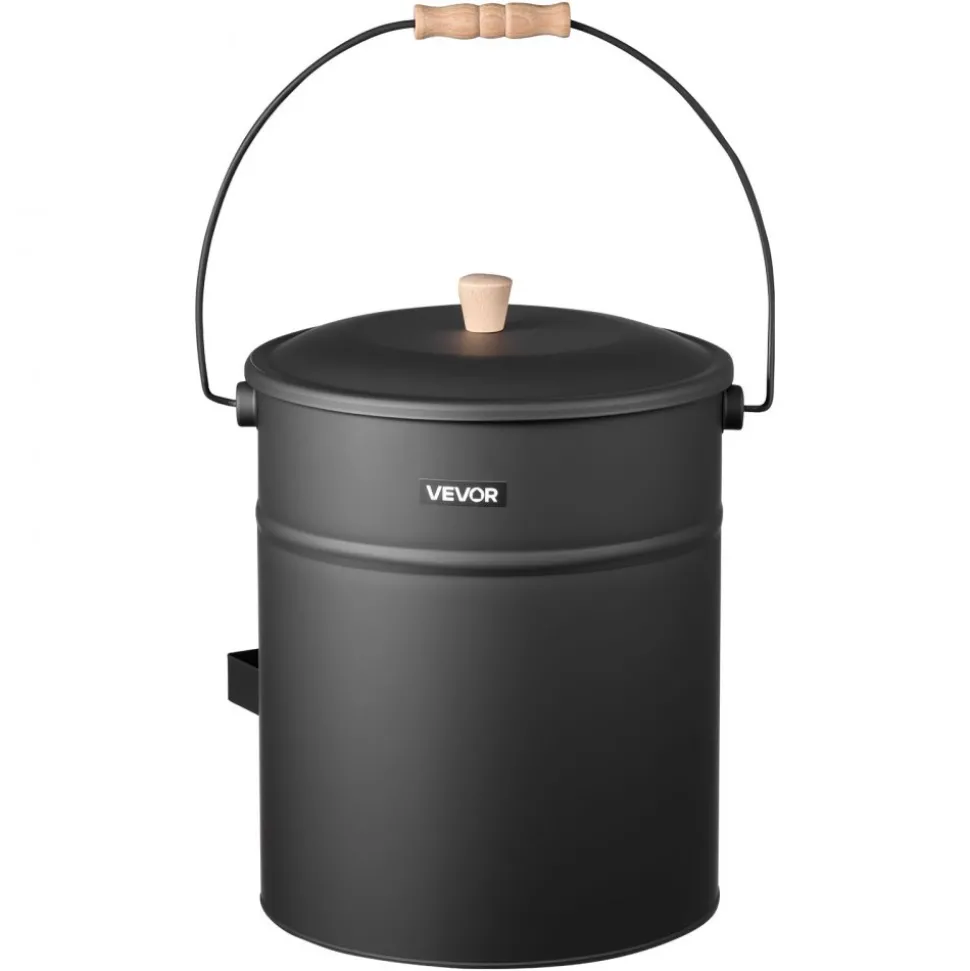 VEVOR Ash Bucket, 4 PCS with Lid, Shovel, Broom and Gloves, Metal Fireplace Charcoal Bucket and Ash Can, 4 GAL Large Capacity for Fireplace, Fire Pits, Wood Burning Stoves, Indoor and Outdoor