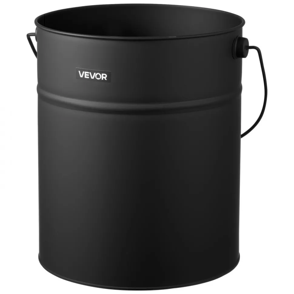 VEVOR Ash Bucket, 4 PCS with Lid, Shovel, Broom and Gloves, Metal Fireplace Charcoal Bucket and Ash Can, 4 GAL Large Capacity for Fireplace, Fire Pits, Wood Burning Stoves, Indoor and Outdoor