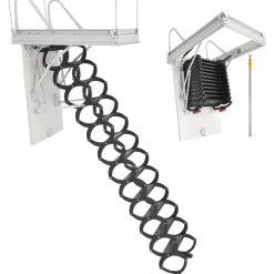 VEVOR Attic Ladder, 660LBS/299.4KG Capacity, Fits 9.5 to 10.2 ft Ceiling Height and 39.4 x 27.5 inch Opening Size, Alloy Steel Pull-Down Retractable Ceiling Stair with Pulling Rod for Attic Loft Roof