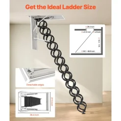VEVOR Attic Ladder, 660LBS/299.4KG Capacity, Fits 10.5 to 11 ft Ceiling Height and 39.4 x 27.5 inch Opening Size, Alloy Steel Pull-Down Retractable Ceiling Stair with Pulling Rod for Attic Loft Roof