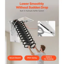 VEVOR Attic Ladder, 660LBS/299.4KG Capacity, Fits 10.5 to 11 ft Ceiling Height and 39.4 x 27.5 inch Opening Size, Alloy Steel Pull-Down Retractable Ceiling Stair with Pulling Rod for Attic Loft Roof