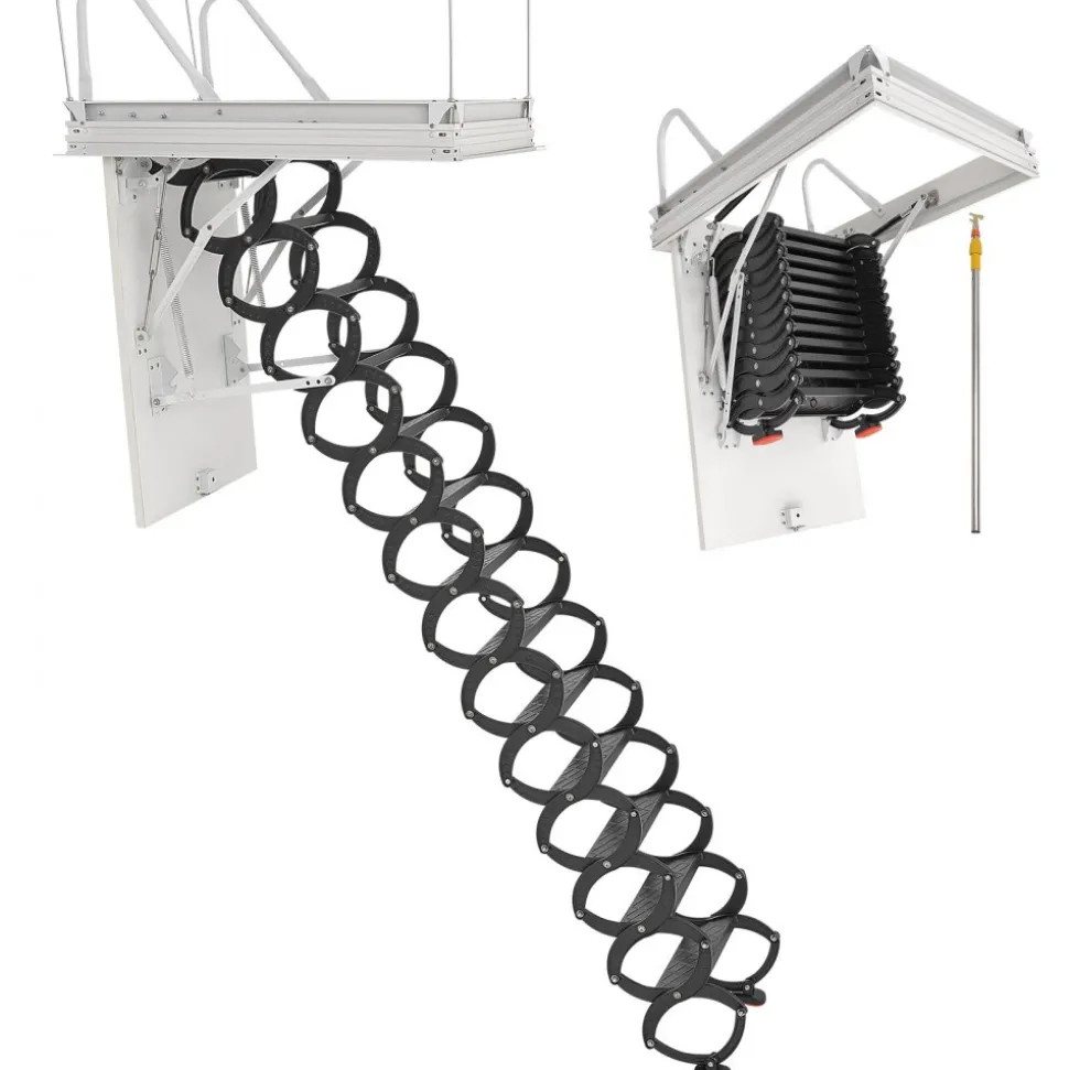 VEVOR Attic Ladder, 660LBS/299.4KG Capacity, Fits 10.5 to 11 ft Ceiling Height and 39.4 x 27.5 inch Opening Size, Alloy Steel Pull-Down Retractable Ceiling Stair with Pulling Rod for Attic Loft Roof