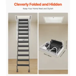 VEVOR Attic Ladder, 660LBS/299.4KG Capacity, Fits 10.5 to 11 ft Ceiling Height and 39.4 x 27.5 inch Opening Size, Alloy Steel Pull-Down Retractable Ceiling Stair with Pulling Rod for Attic Loft Roof