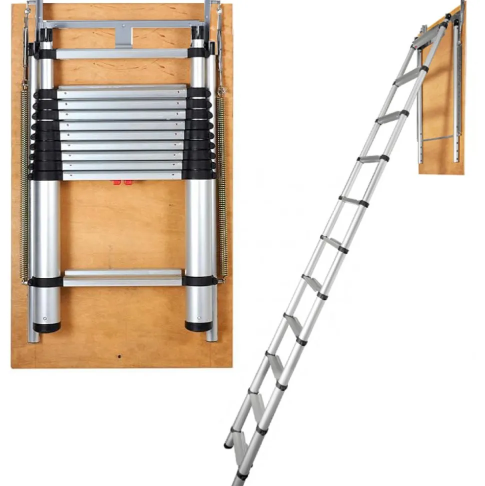VEVOR Attic Ladder Telescoping, 350-pound Capacity, 39.37" x 23.6", Multi-Purpose Aluminium Extension, Lightweight and Portable, Fits 9.8'-10.5' Ceiling Heights, Convenient Access to Your Attic Standa