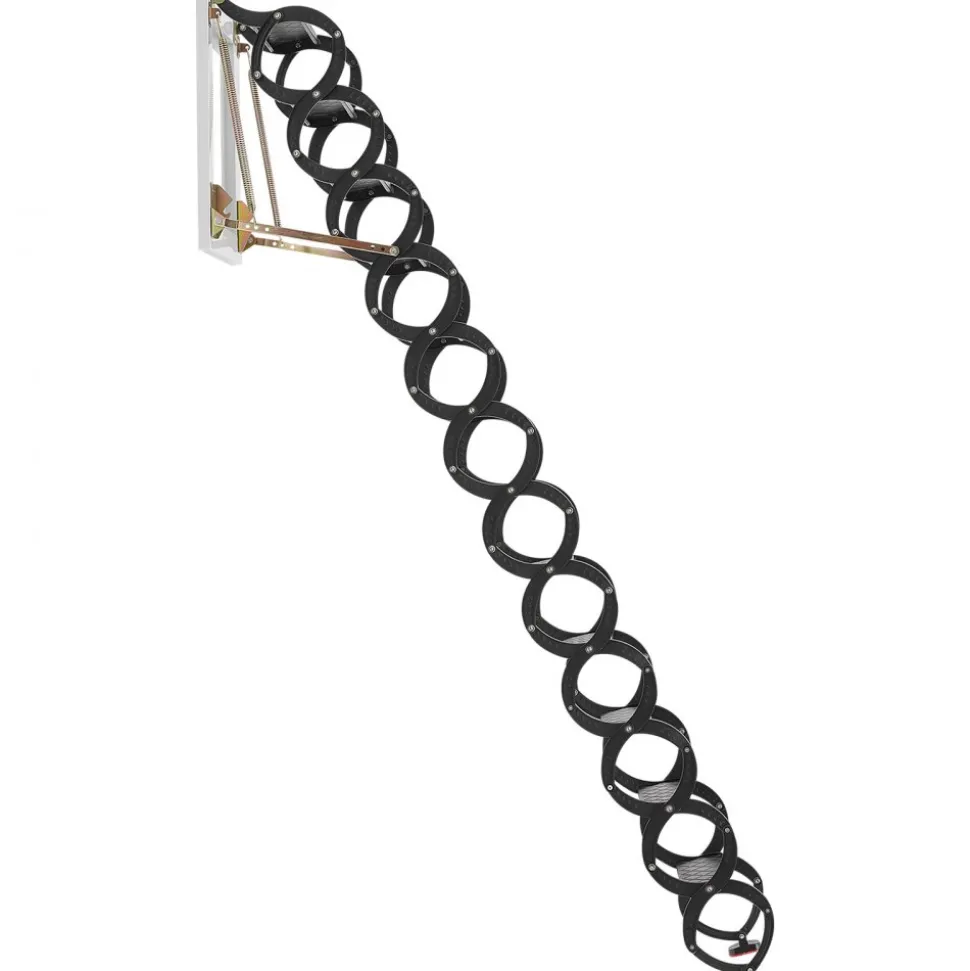 VEVOR Attic Ladder Wall-Mounted, 660LBS/299.4KG Capacity, Fits 9.5 to 10 ft Ceiling Height, 12-Step Steel Folding Stairs with Handrails, Pull Down Attic Ladders for Attics, Garages, Roofs, Basements