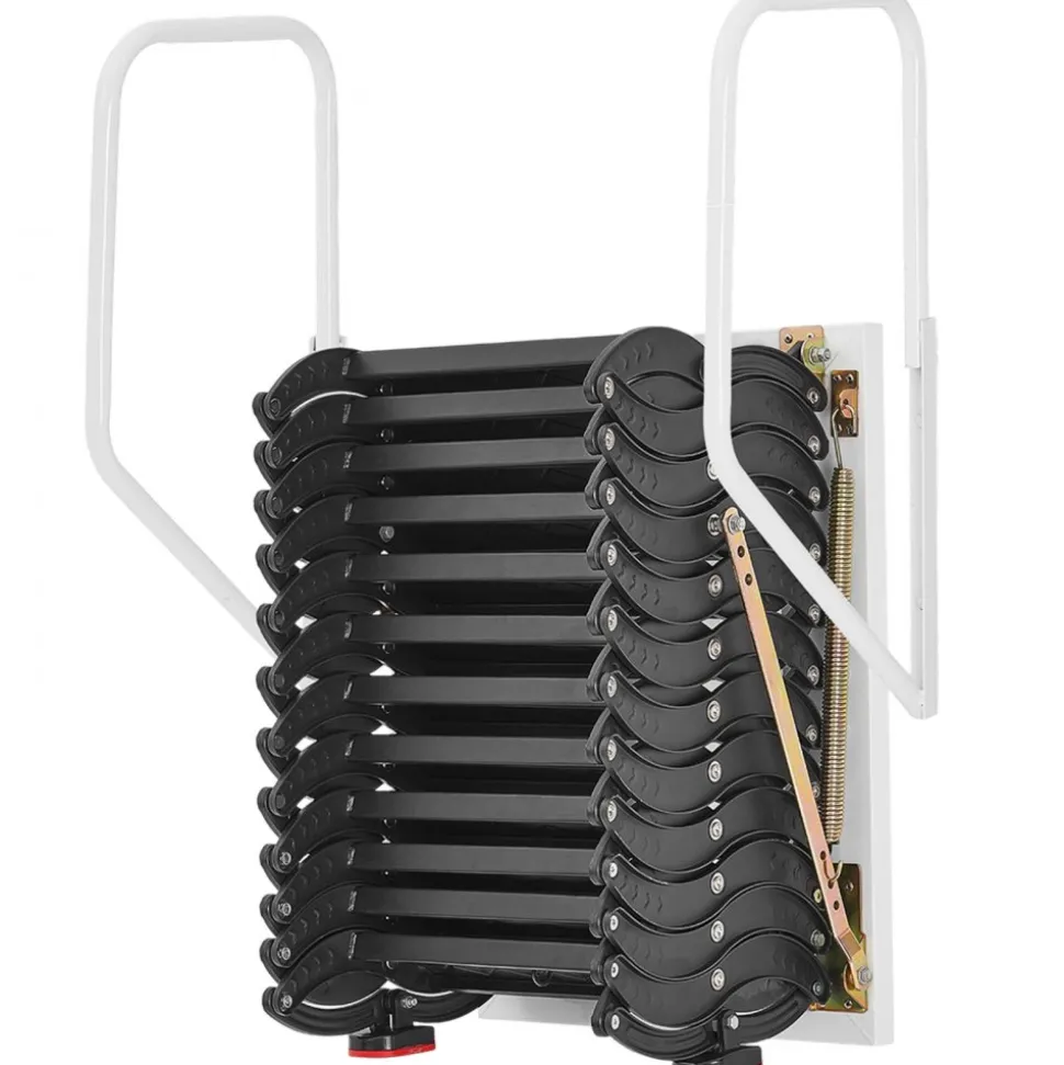 VEVOR Attic Ladder Wall-Mounted, 660LBS/299.4KG Capacity, Fits 9.5 to 10 ft Ceiling Height, 12-Step Steel Folding Stairs with Handrails, Pull Down Attic Ladders for Attics, Garages, Roofs, Basements