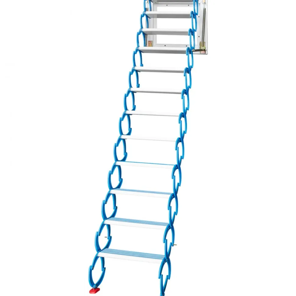 VEVOR Attic Steps Pull Down 12 Steps Attic Stairs, Alloy Attic Access Ladder, Blue Pulldown Attic Stairs, Wall-mounted Folding Stairs for Attic, Retractable Attic Ladder with Armrests, 9.8 feet Height