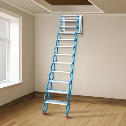 VEVOR Attic Steps Pull Down 12 Steps Attic Stairs, Alloy Attic Access Ladder, Blue Pulldown Attic Stairs, Wall-mounted Folding Stairs for Attic, Retractable Attic Ladder with Armrests, 9.8 feet Height